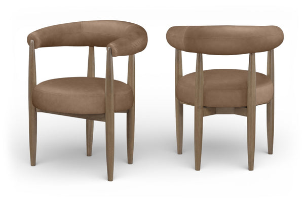 Meridian Furniture Sable Vegan Leather Dining Chair with Art Deco Wraparound Back and Solid Wood Frame Brown 88028 88028Brown-C