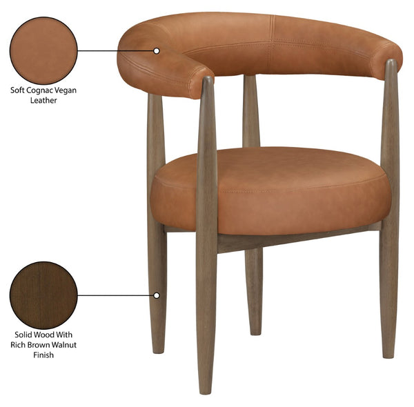Meridian Furniture Sable Vegan Leather Dining Chair with Art Deco Wraparound Back and Solid Wood Frame Cognac 88028 88028Cognac-C