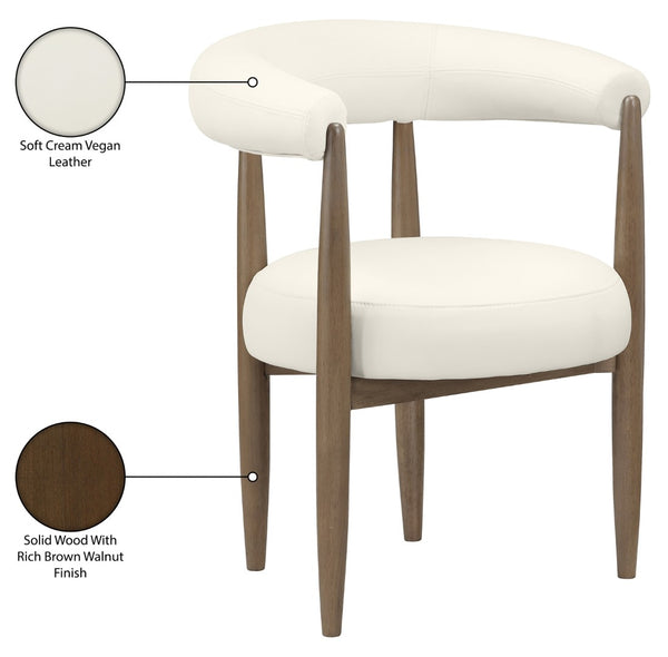 Meridian Furniture Sable Vegan Leather Dining Chair with Art Deco Wraparound Back and Solid Wood Frame Cream 88028 88028Cream-C
