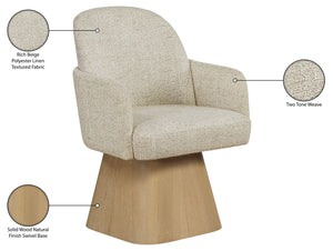Meridian Furniture Marlowe Barrel Swivel Arm Chair Linen Upholstered Art Deco Style for Dining Rooms Beige Style 1 88029Beige-AC