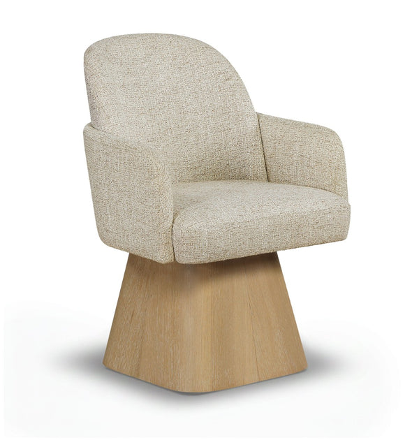 Meridian Furniture Marlowe Barrel Swivel Arm Chair Linen Upholstered Art Deco Style for Dining Rooms Beige Style 1 88029Beige-AC