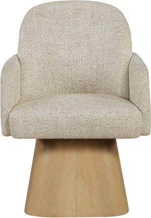 Meridian Furniture Marlowe Barrel Swivel Arm Chair Linen Upholstered Art Deco Style for Dining Rooms Beige Style 1 88029Beige-AC