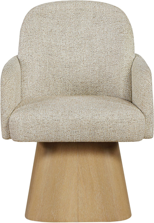 Meridian Furniture Marlowe Barrel Swivel Arm Chair Linen Upholstered Art Deco Style for Dining Rooms Beige Style 1 88029Beige-AC