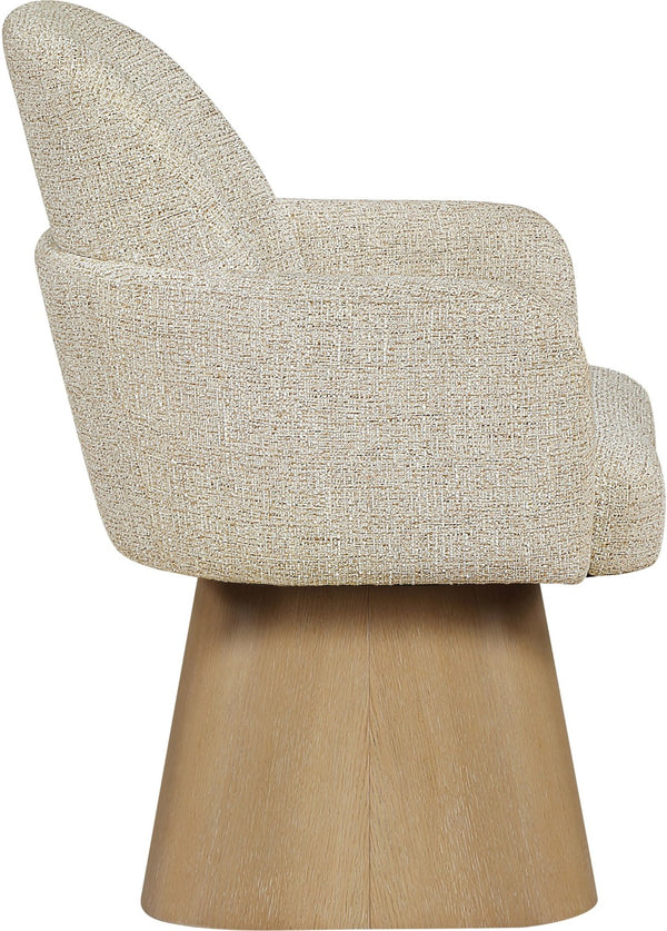 Meridian Furniture Marlowe Barrel Swivel Arm Chair Linen Upholstered Art Deco Style for Dining Rooms Beige Style 1 88029Beige-AC