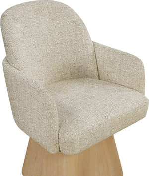 Meridian Furniture Marlowe Barrel Swivel Arm Chair Linen Upholstered Art Deco Style for Dining Rooms Beige Style 1 88029Beige-AC
