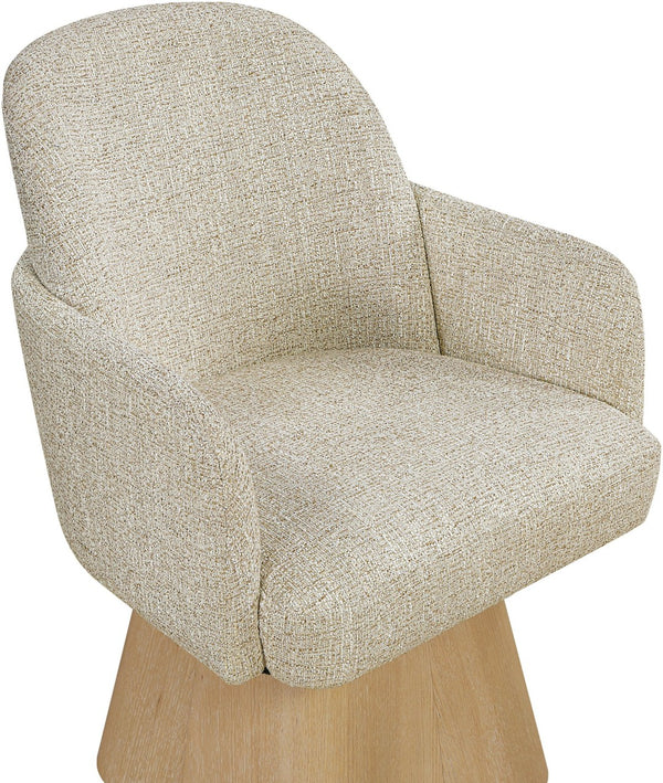 Meridian Furniture Marlowe Barrel Swivel Arm Chair Linen Upholstered Art Deco Style for Dining Rooms Beige Style 1 88029Beige-AC