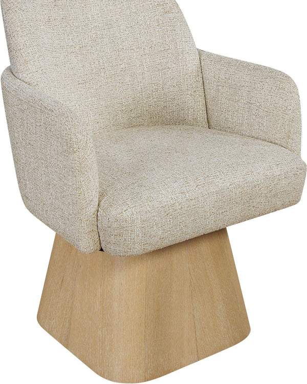 Meridian Furniture Marlowe Barrel Swivel Arm Chair Linen Upholstered Art Deco Style for Dining Rooms Beige Style 1 88029Beige-AC