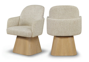 Meridian Furniture Marlowe Barrel Swivel Arm Chair Linen Upholstered Art Deco Style for Dining Rooms Beige Style 1 88029Beige-AC