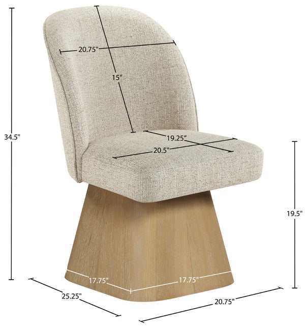 Meridian Furniture Marlowe Barrel Swivel Dining Chair Beige Linen Fabric Art Deco Wood Base 88029Beige-SC