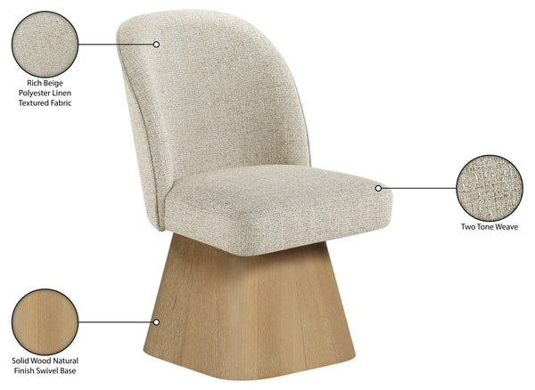 Meridian Furniture Marlowe Barrel Swivel Dining Chair Beige Linen Fabric Art Deco Wood Base 88029Beige-SC