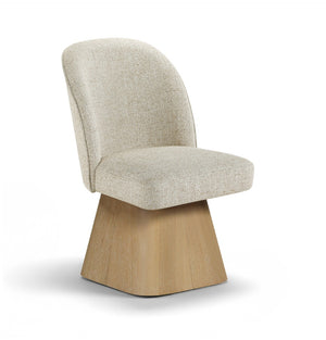 Meridian Furniture Marlowe Barrel Swivel Dining Chair Beige Linen Fabric Art Deco Wood Base 88029Beige-SC