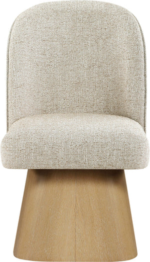 Meridian Furniture Marlowe Barrel Swivel Dining Chair Beige Linen Fabric Art Deco Wood Base 88029Beige-SC