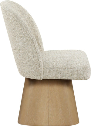 Meridian Furniture Marlowe Barrel Swivel Dining Chair Beige Linen Fabric Art Deco Wood Base 88029Beige-SC