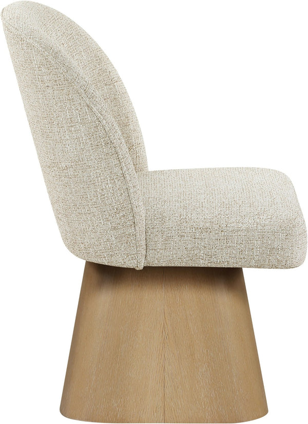 Meridian Furniture Marlowe Barrel Swivel Dining Chair Beige Linen Fabric Art Deco Wood Base 88029Beige-SC