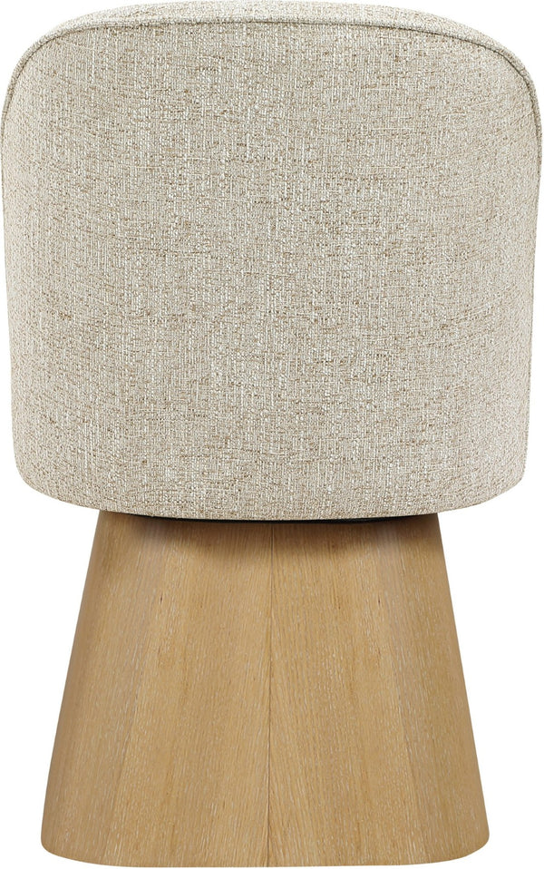 Meridian Furniture Marlowe Barrel Swivel Dining Chair Beige Linen Fabric Art Deco Wood Base 88029Beige-SC
