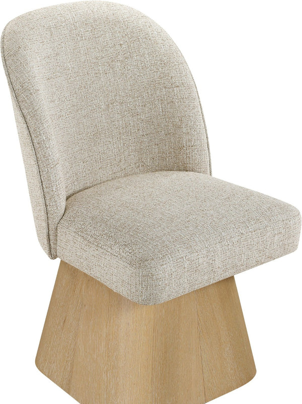 Meridian Furniture Marlowe Barrel Swivel Dining Chair Beige Linen Fabric Art Deco Wood Base 88029Beige-SC