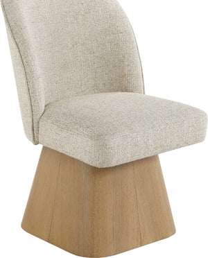 Meridian Furniture Marlowe Barrel Swivel Dining Chair Beige Linen Fabric Art Deco Wood Base 88029Beige-SC