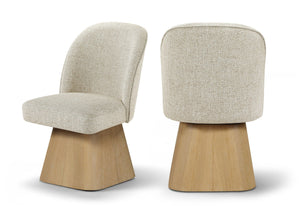 Meridian Furniture Marlowe Barrel Swivel Dining Chair Beige Linen Fabric Art Deco Wood Base 88029Beige-SC