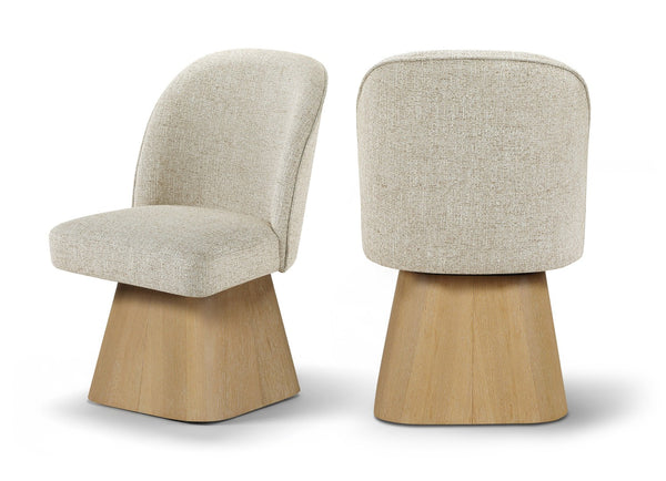 Meridian Furniture Marlowe Barrel Swivel Dining Chair Beige Linen Fabric Art Deco Wood Base 88029Beige-SC