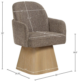 Meridian Furniture Marlowe Barrel Swivel Arm Chair Linen Upholstered Art Deco Style for Dining Rooms Brown Style 1 88029Brown-AC