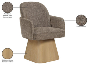 Meridian Furniture Marlowe Barrel Swivel Arm Chair Linen Upholstered Art Deco Style for Dining Rooms Brown Style 1 88029Brown-AC
