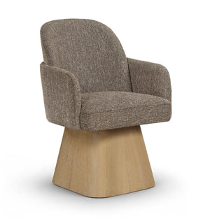 Meridian Furniture Marlowe Barrel Swivel Arm Chair Linen Upholstered Art Deco Style for Dining Rooms Brown Style 1 88029Brown-AC