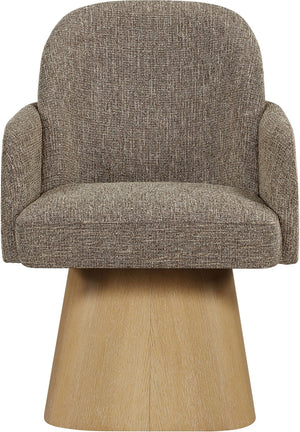 Meridian Furniture Marlowe Barrel Swivel Arm Chair Linen Upholstered Art Deco Style for Dining Rooms Brown Style 1 88029Brown-AC