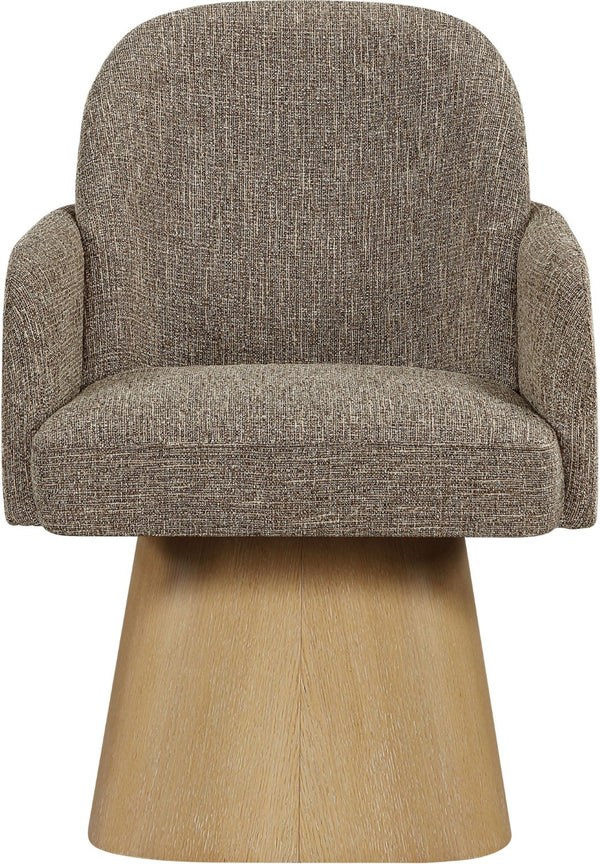 Meridian Furniture Marlowe Barrel Swivel Arm Chair Linen Upholstered Art Deco Style for Dining Rooms Brown Style 1 88029Brown-AC