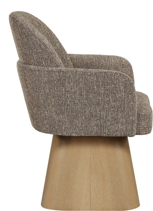 Meridian Furniture Marlowe Barrel Swivel Arm Chair Linen Upholstered Art Deco Style for Dining Rooms Brown Style 1 88029Brown-AC