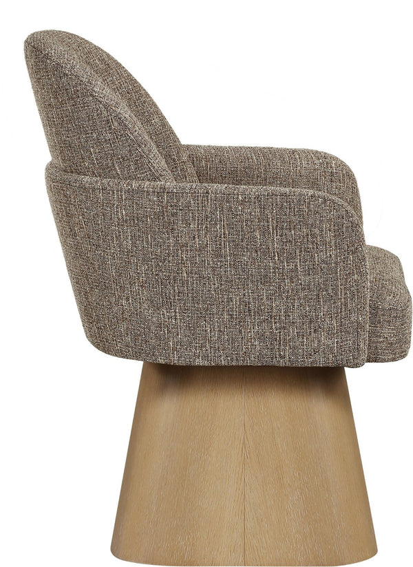 Meridian Furniture Marlowe Barrel Swivel Arm Chair Linen Upholstered Art Deco Style for Dining Rooms Brown Style 1 88029Brown-AC