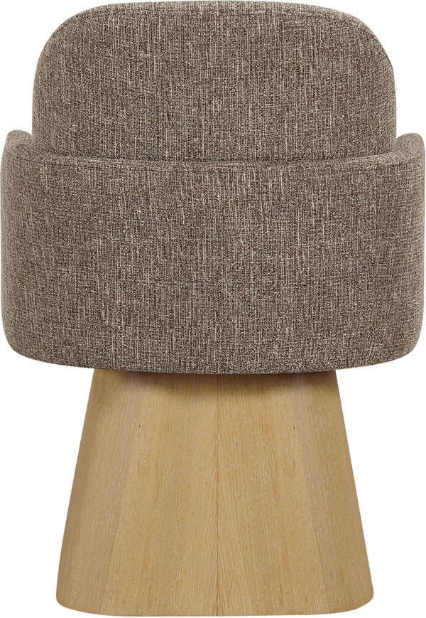 Meridian Furniture Marlowe Barrel Swivel Arm Chair Linen Upholstered Art Deco Style for Dining Rooms Brown Style 1 88029Brown-AC