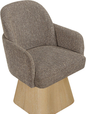 Meridian Furniture Marlowe Barrel Swivel Arm Chair Linen Upholstered Art Deco Style for Dining Rooms Brown Style 1 88029Brown-AC