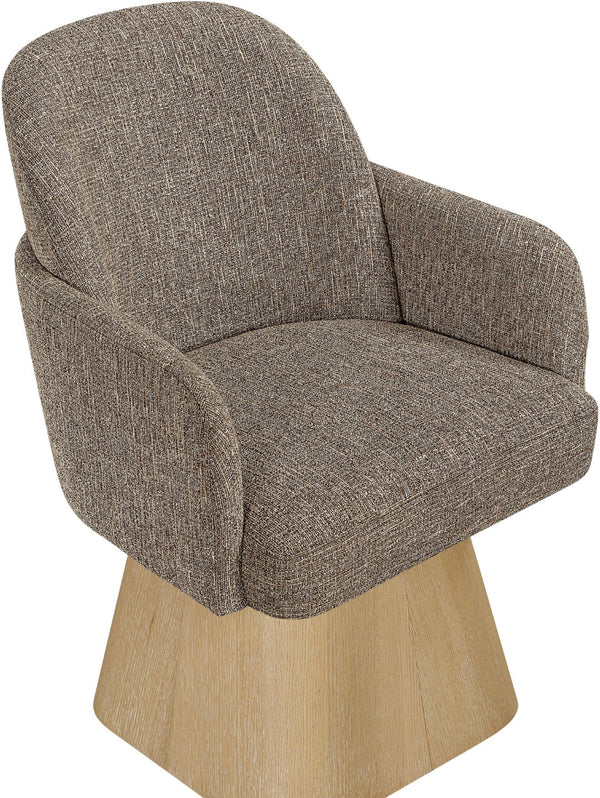 Meridian Furniture Marlowe Barrel Swivel Arm Chair Linen Upholstered Art Deco Style for Dining Rooms Brown Style 1 88029Brown-AC