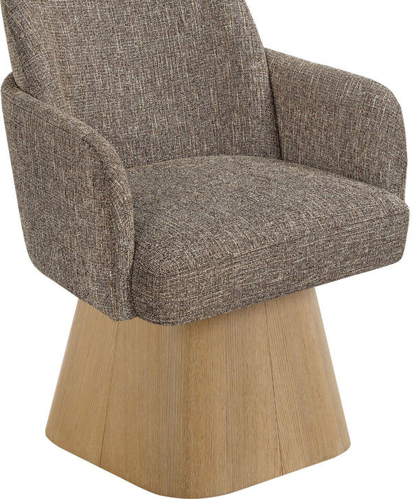 Meridian Furniture Marlowe Barrel Swivel Arm Chair Linen Upholstered Art Deco Style for Dining Rooms Brown Style 1 88029Brown-AC