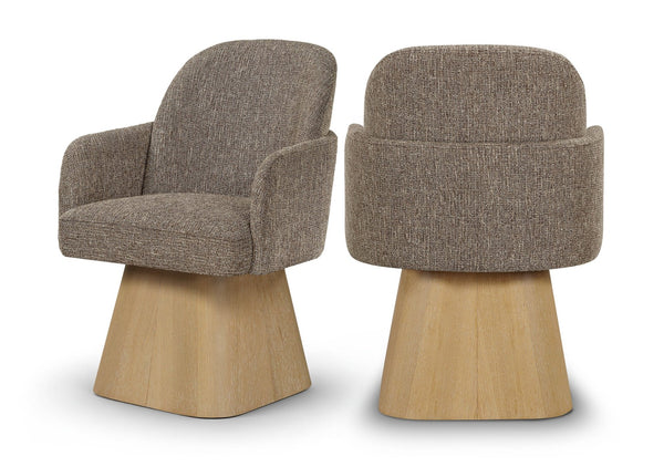 Meridian Furniture Marlowe Barrel Swivel Arm Chair Linen Upholstered Art Deco Style for Dining Rooms Brown Style 1 88029Brown-AC