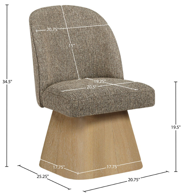 Meridian Furniture Marlowe Barrel Swivel Dining Chair Linen Weave Art Deco Silhouette Wood Base 88029Brown-SC