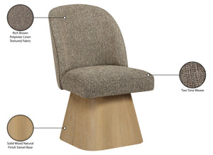 Meridian Furniture Marlowe Barrel Swivel Dining Chair Linen Weave Art Deco Silhouette Wood Base 88029Brown-SC