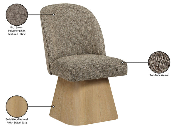 Meridian Furniture Marlowe Barrel Swivel Dining Chair Linen Weave Art Deco Silhouette Wood Base 88029Brown-SC
