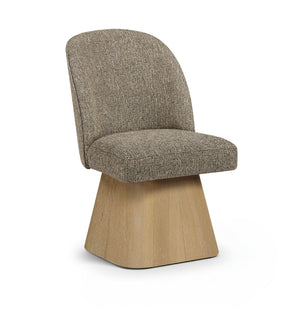 Meridian Furniture Marlowe Barrel Swivel Dining Chair Linen Weave Art Deco Silhouette Wood Base 88029Brown-SC