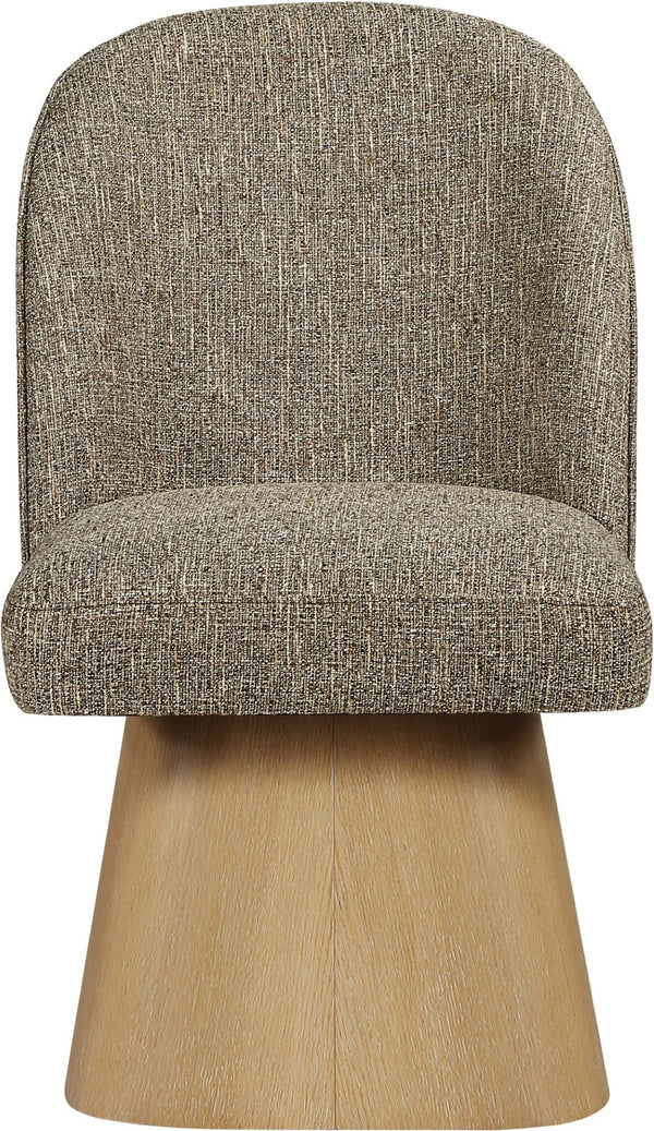 Meridian Furniture Marlowe Barrel Swivel Dining Chair Linen Weave Art Deco Silhouette Wood Base 88029Brown-SC