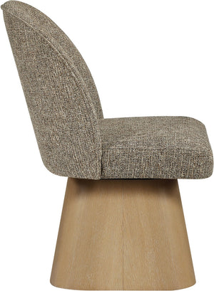 Meridian Furniture Marlowe Barrel Swivel Dining Chair Linen Weave Art Deco Silhouette Wood Base 88029Brown-SC
