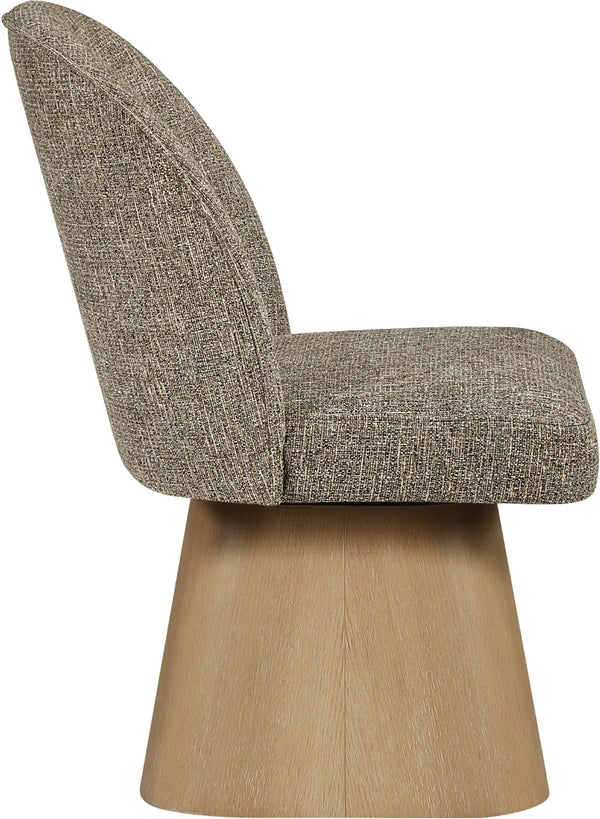 Meridian Furniture Marlowe Barrel Swivel Dining Chair Linen Weave Art Deco Silhouette Wood Base 88029Brown-SC