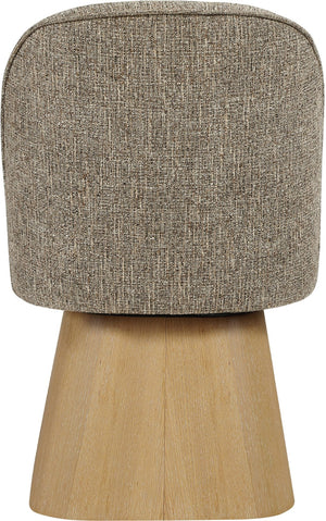 Meridian Furniture Marlowe Barrel Swivel Dining Chair Linen Weave Art Deco Silhouette Wood Base 88029Brown-SC