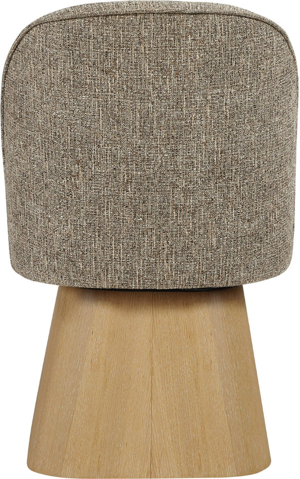Meridian Furniture Marlowe Barrel Swivel Dining Chair Linen Weave Art Deco Silhouette Wood Base 88029Brown-SC