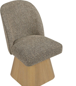 Meridian Furniture Marlowe Barrel Swivel Dining Chair Linen Weave Art Deco Silhouette Wood Base 88029Brown-SC