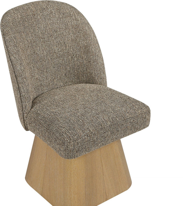 Meridian Furniture Marlowe Barrel Swivel Dining Chair Linen Weave Art Deco Silhouette Wood Base 88029Brown-SC