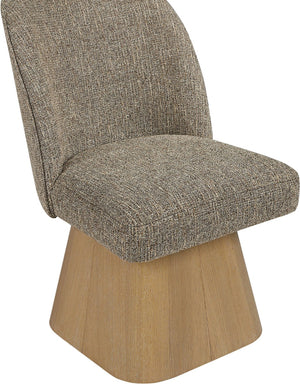 Meridian Furniture Marlowe Barrel Swivel Dining Chair Linen Weave Art Deco Silhouette Wood Base 88029Brown-SC