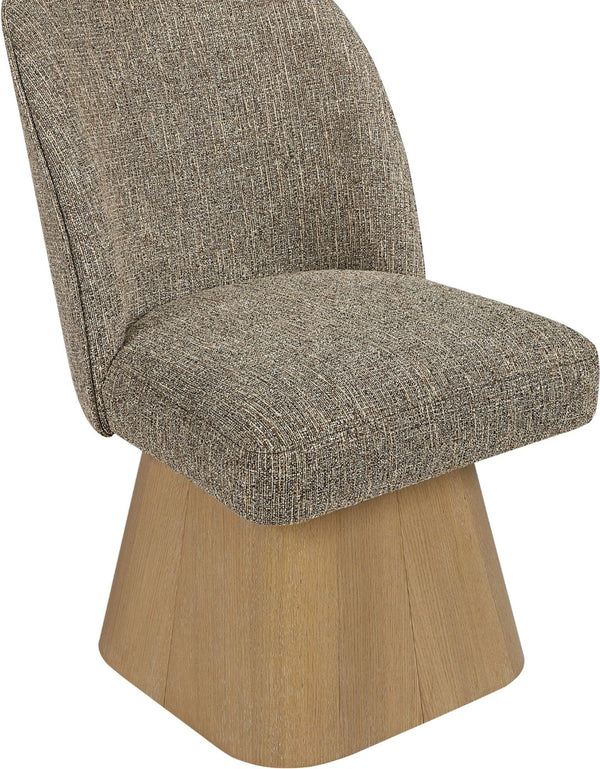 Meridian Furniture Marlowe Barrel Swivel Dining Chair Linen Weave Art Deco Silhouette Wood Base 88029Brown-SC