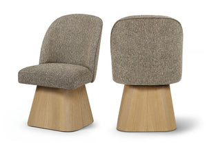 Meridian Furniture Marlowe Barrel Swivel Dining Chair Linen Weave Art Deco Silhouette Wood Base 88029Brown-SC