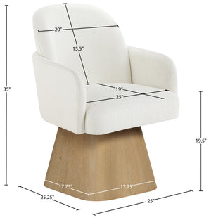 Meridian Furniture Marlowe Barrel Swivel Arm Chair Linen Upholstered Art Deco Style for Dining Rooms Cream Style 1 88029Cream-AC